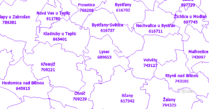 Katastrální mapa Lysec - přehledová mapa katastrálního území