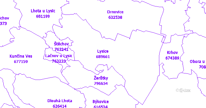 Katastrální mapa Lysice - přehledová mapa katastrálního území