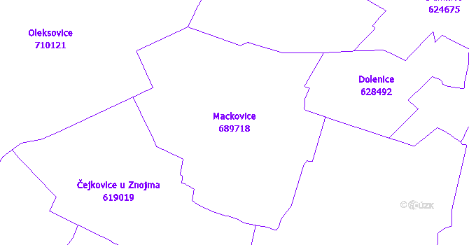 Katastrální mapa Mackovice - přehledová mapa katastrálního území