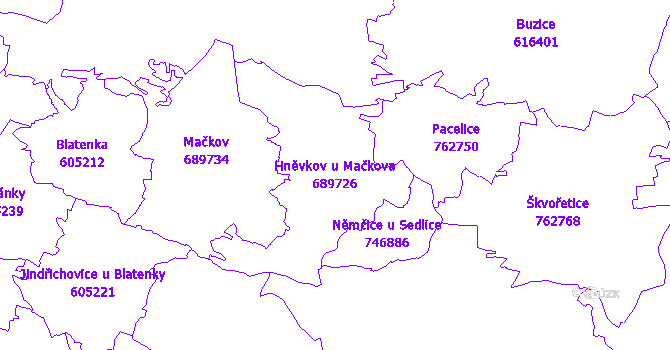 Katastrální mapa Hněvkov u Mačkova - přehledová mapa katastrálního území