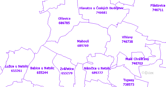 Katastrální mapa Mahouš - přehledová mapa katastrálního území