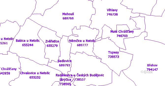Katastrální mapa Němčice u Netolic - přehledová mapa katastrálního území