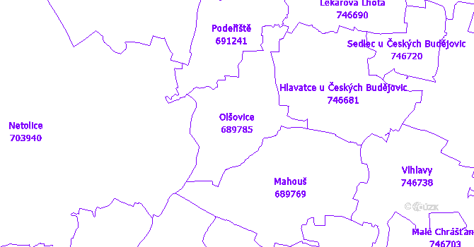 Katastrální mapa Olšovice - přehledová mapa katastrálního území