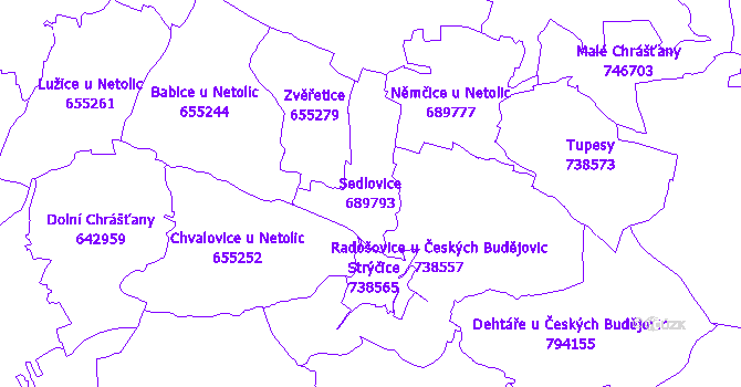 Katastrální mapa Sedlovice - přehledová mapa katastrálního území