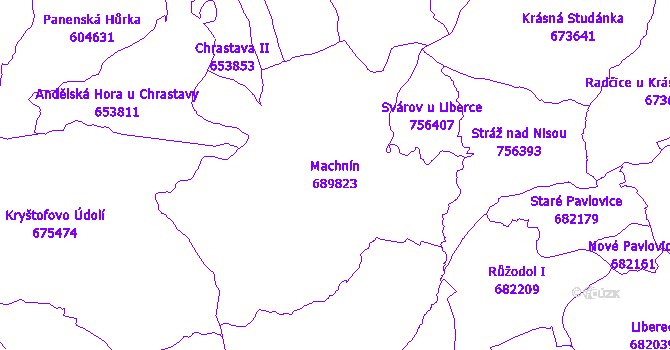 Katastrální mapa Machnín - přehledová mapa katastrálního území