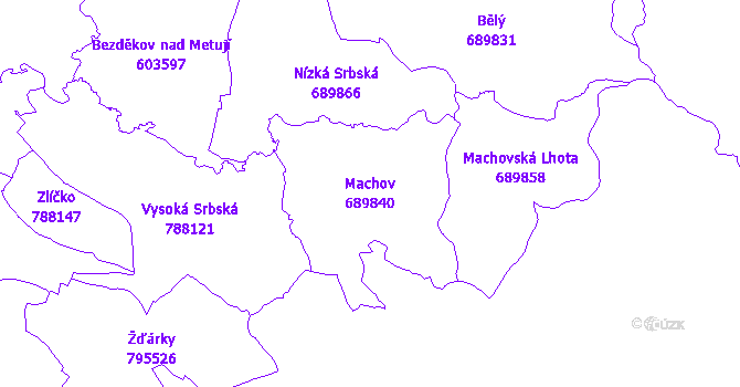 Katastrální mapa Machov - přehledová mapa katastrálního území