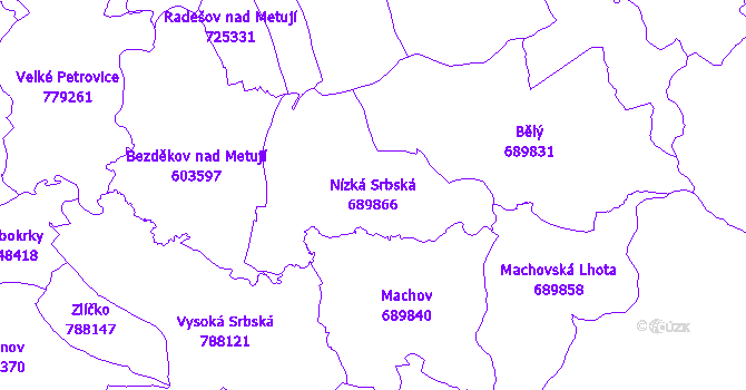 Katastrální mapa Nízká Srbská - přehledová mapa katastrálního území