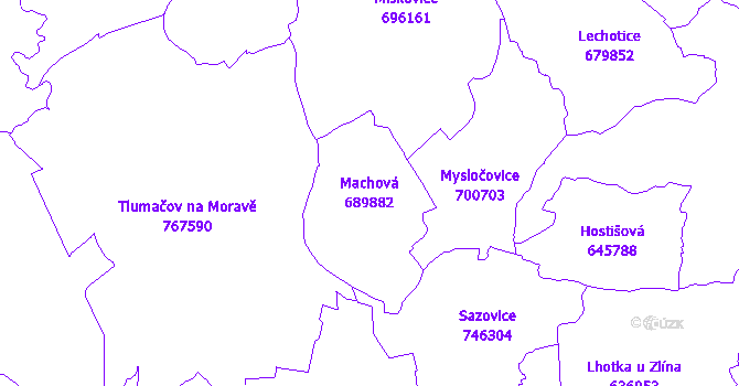 Katastrální mapa Machová - přehledová mapa katastrálního území