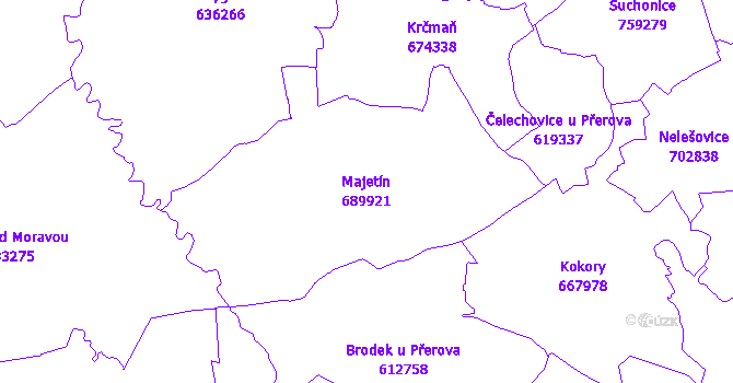 Katastrální mapa Majetín - přehledová mapa katastrálního území