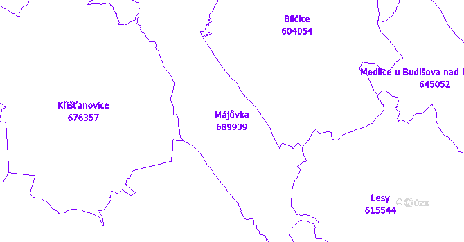 Katastrální mapa Májůvka - přehledová mapa katastrálního území