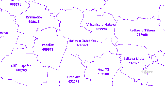 Katastrální mapa Makov u Jistebnice - přehledová mapa katastrálního území