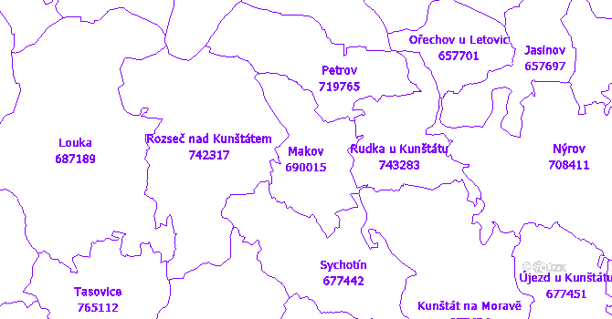 Katastrální mapa Makov - přehledová mapa katastrálního území