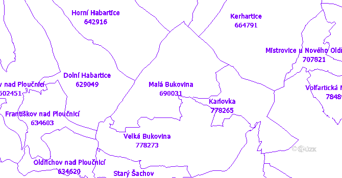 Katastrální mapa Malá Bukovina - přehledová mapa katastrálního území