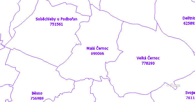 Katastrální mapa Malá Černoc - přehledová mapa katastrálního území