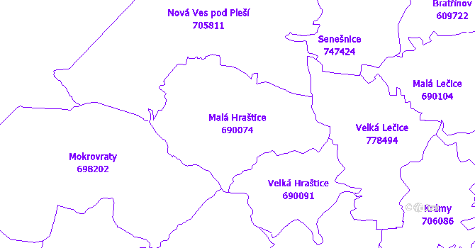 Katastrální mapa Malá Hraštice - přehledová mapa katastrálního území