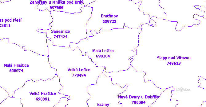 Katastrální mapa Malá Lečice - přehledová mapa katastrálního území