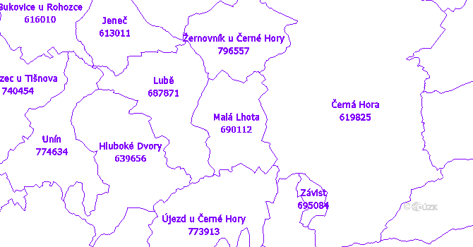 Katastrální mapa Malá Lhota - přehledová mapa katastrálního území