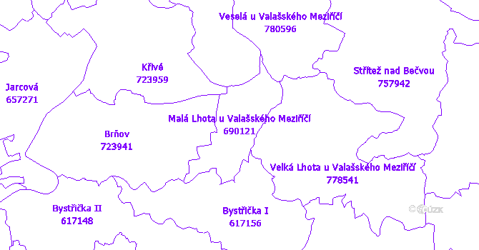 Katastrální mapa Malá Lhota u Valašského Meziříčí - přehledová mapa katastrálního území