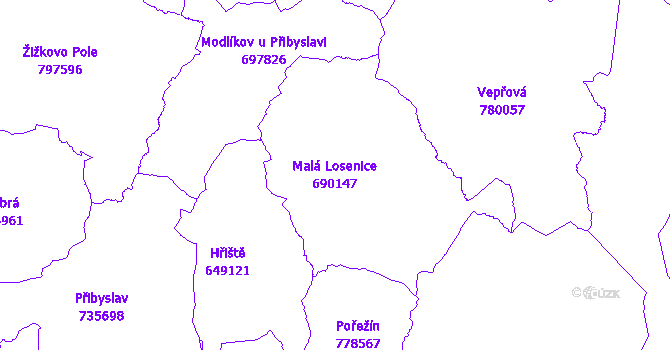 Katastrální mapa Malá Losenice - přehledová mapa katastrálního území