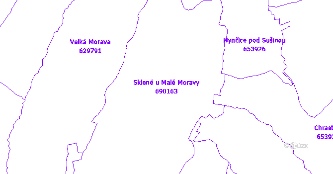 Katastrální mapa Sklené u Malé Moravy - přehledová mapa katastrálního území