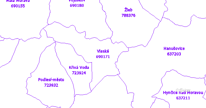 Katastrální mapa Vlaské - přehledová mapa katastrálního území