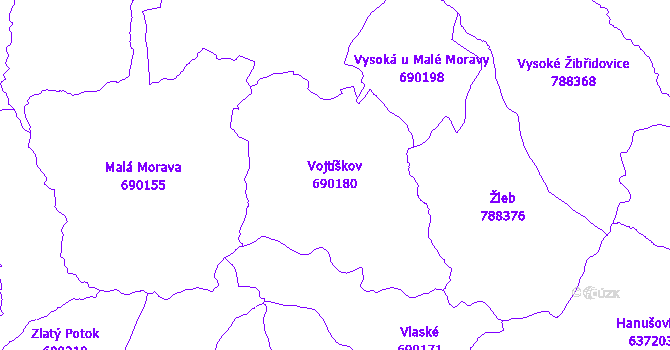 Katastrální mapa Vojtíškov - přehledová mapa katastrálního území