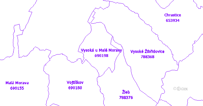 Katastrální mapa Vysoká u Malé Moravy - přehledová mapa katastrálního území