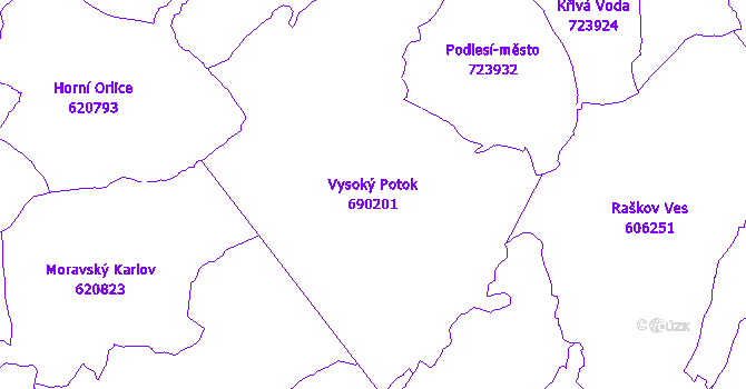 Katastrální mapa Vysoký Potok - přehledová mapa katastrálního území