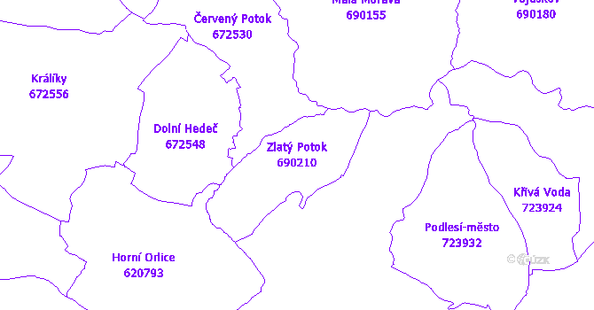 Katastrální mapa Zlatý Potok - přehledová mapa katastrálního území
