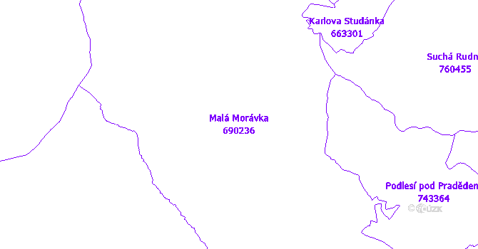 Katastrální mapa Malá Morávka - přehledová mapa katastrálního území