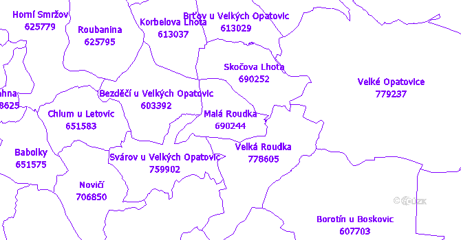 Katastrální mapa Malá Roudka - přehledová mapa katastrálního území