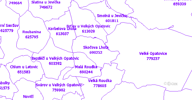 Katastrální mapa Skočova Lhota - přehledová mapa katastrálního území