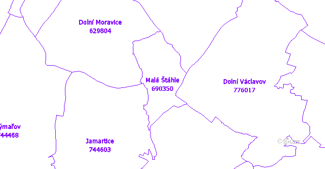 Katastrální mapa Malá Štáhle - přehledová mapa katastrálního území