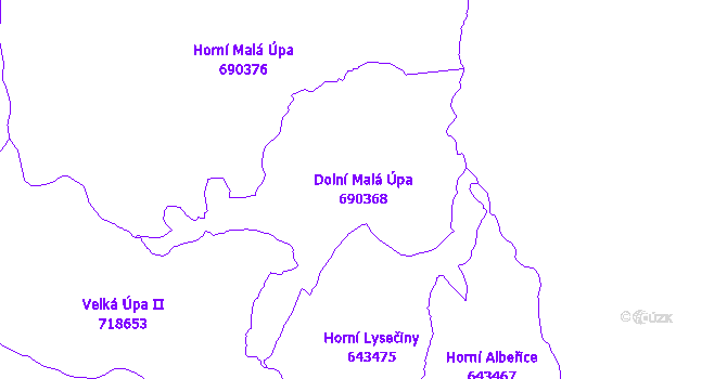 Katastrální mapa Dolní Malá Úpa - přehledová mapa katastrálního území
