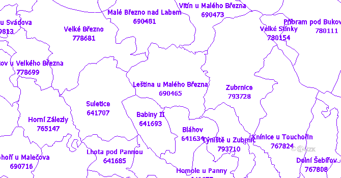Katastrální mapa Leština u Malého Března - přehledová mapa katastrálního území