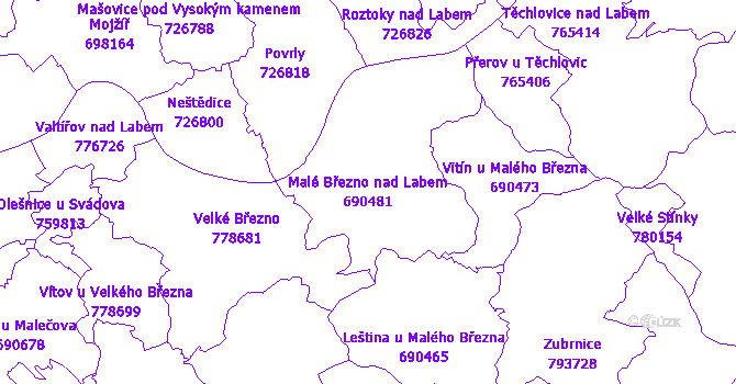 Katastrální mapa Malé Březno nad Labem - přehledová mapa katastrálního území