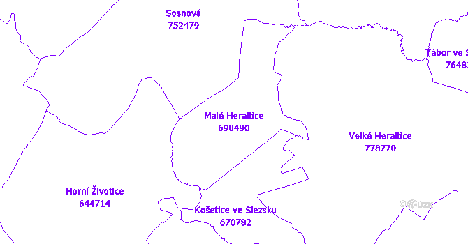 Katastrální mapa Malé Heraltice - přehledová mapa katastrálního území