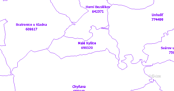 Katastrální mapa Malé Kyšice - přehledová mapa katastrálního území