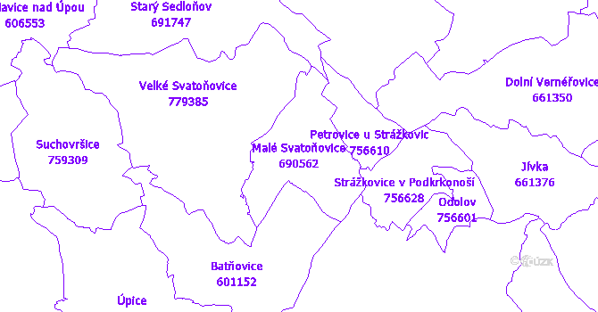 Katastrální mapa Malé Svatoňovice - přehledová mapa katastrálního území