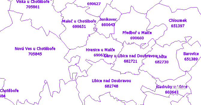 Katastrální mapa Hranice u Malče