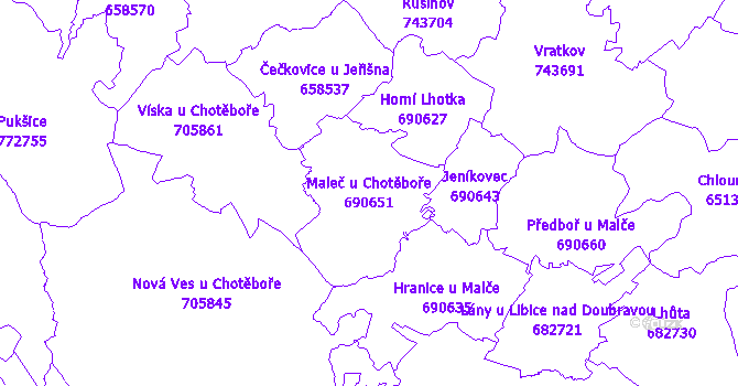 Katastrální mapa Maleč u Chotěboře - přehledová mapa katastrálního území