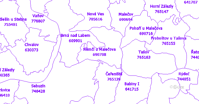 Katastrální mapa Němčí u Malečova - přehledová mapa katastrálního území