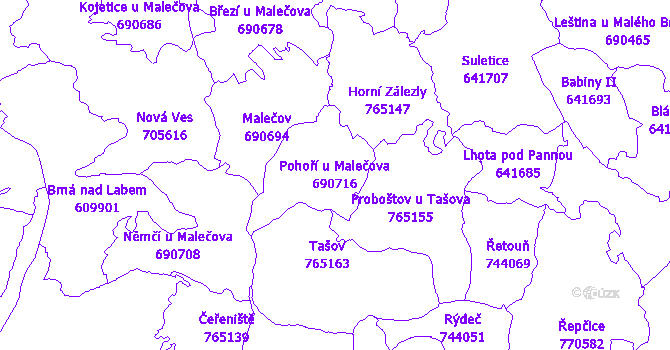 Katastrální mapa Pohoří u Malečova - přehledová mapa katastrálního území