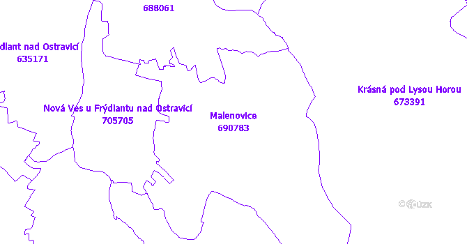 Katastrální mapa Malenovice - přehledová mapa katastrálního území