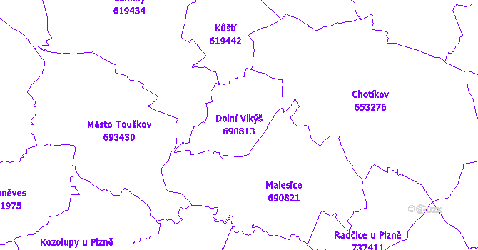 Katastrální mapa Dolní Vlkýš - přehledová mapa katastrálního území