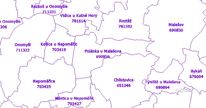 Katastrální mapa Polánka u Malešova - přehledová mapa katastrálního území