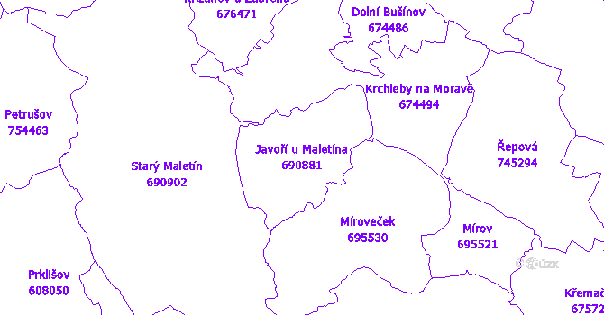 Katastrální mapa Javoří u Maletína - přehledová mapa katastrálního území