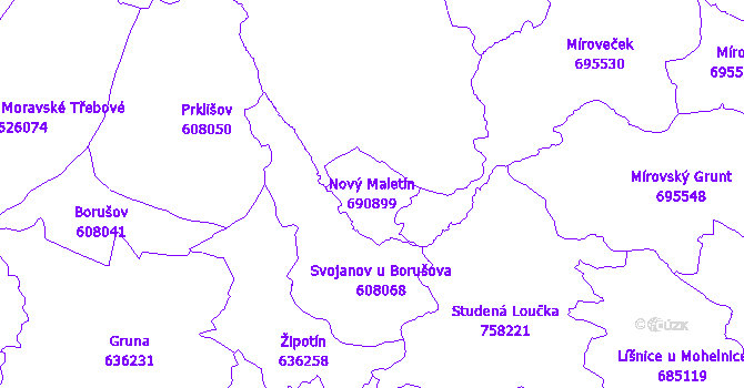 Katastrální mapa Nový Maletín - přehledová mapa katastrálního území