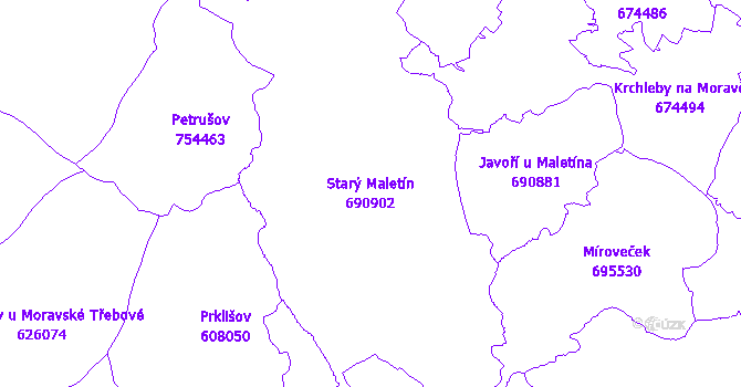 Katastrální mapa Starý Maletín - přehledová mapa katastrálního území