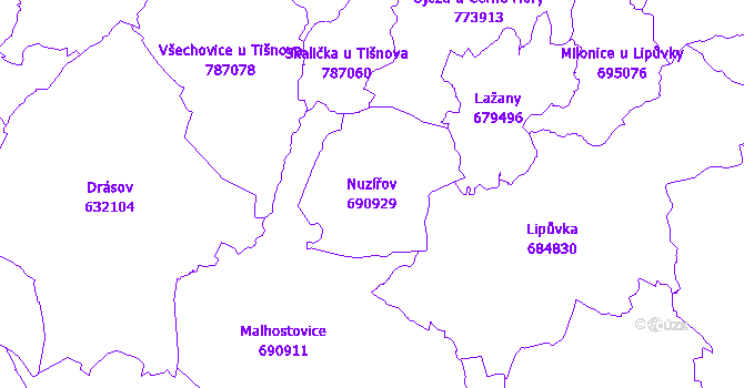 Katastrální mapa Nuzířov - přehledová mapa katastrálního území